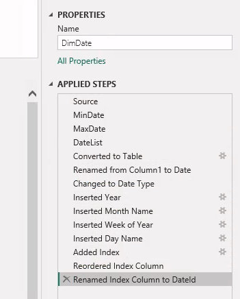 PowerQuery Date Table Steps Completed